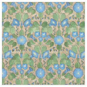 Hübsche blaue Winde auf Taupe-Blumengewebe Stoff