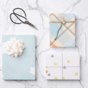 Hübsche Blaue Wolken Baby Shower Mix and Match Geschenkpapier Set