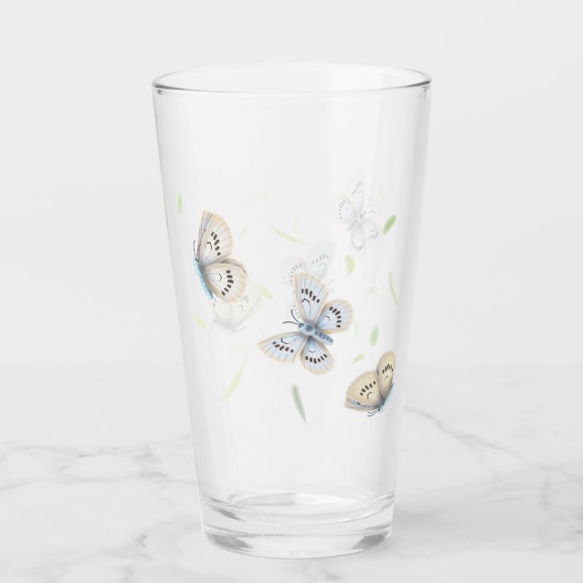 Hübsche Blauen und Crembutterfliegen im Flug Glas (Rückseite)
