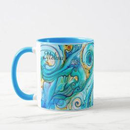 Hübsche blaugelbe Wirbel Farbprägung Kaffee Tasse