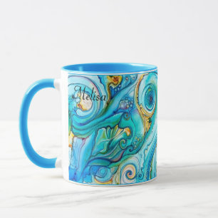 Hübsche blaugelbe Wirbel Farbprägung Kaffee Tasse