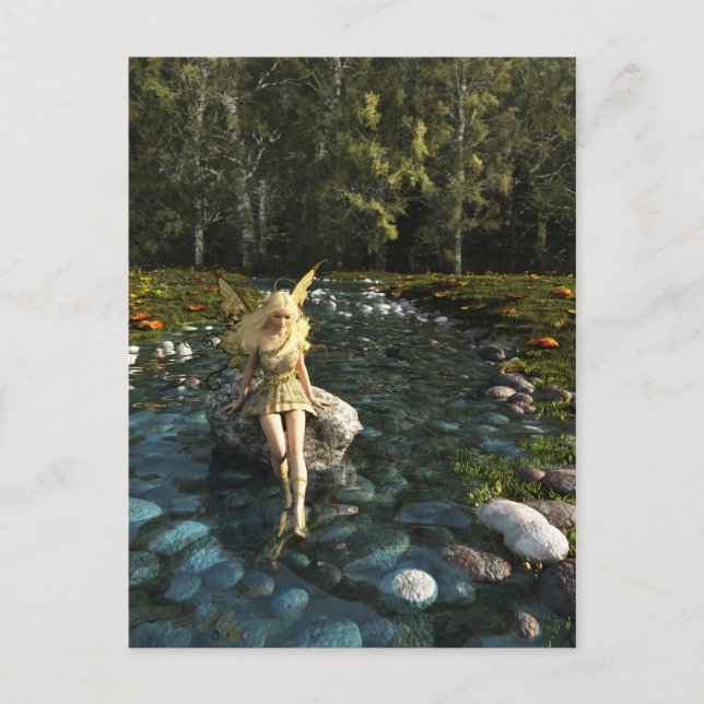 Hübsche Blonde Fairy Paddeln im Wald Postkarte (Vorderseite)