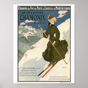 Hübsche Blonde Girl Skifahren in Chamonix Poster