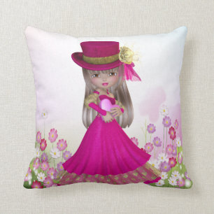 Hübsche blonde Prinzessin Girl Holding ein Kissen