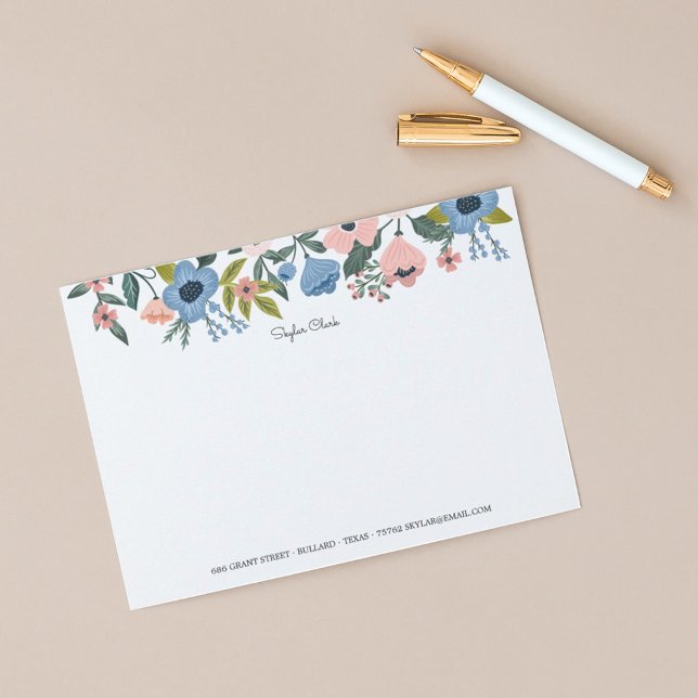 Hübsche Blossom Rosa & Blau Blütenrahmen und Hinwe Mitteilungskarte (Von Creator hochgeladen)