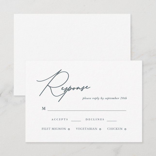 Hübsche Blue Calligraphy Wedding RSVP Card Karte (Vorne/Hinten)