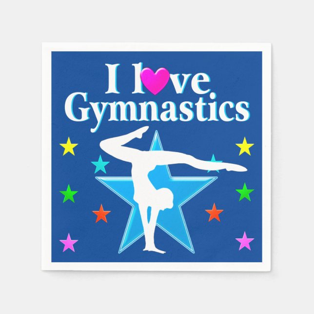 HÜBSCHE BLUE I LIEBE GYMNASTICS PARTY NAPKINS SERVIETTE (Vorderseite)