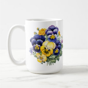 HÜBSCHE BLUE LILA YELLOW PANSY BLUME KAFFEETASSE