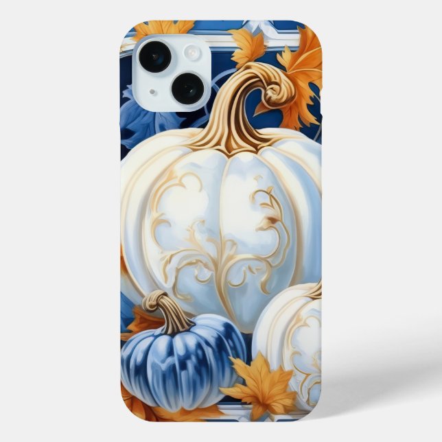 HÜBSCHE BLUE ORANGE WHITE FALL PUMPKINS Case-Mate iPhone HÜLLE (Rückseite)
