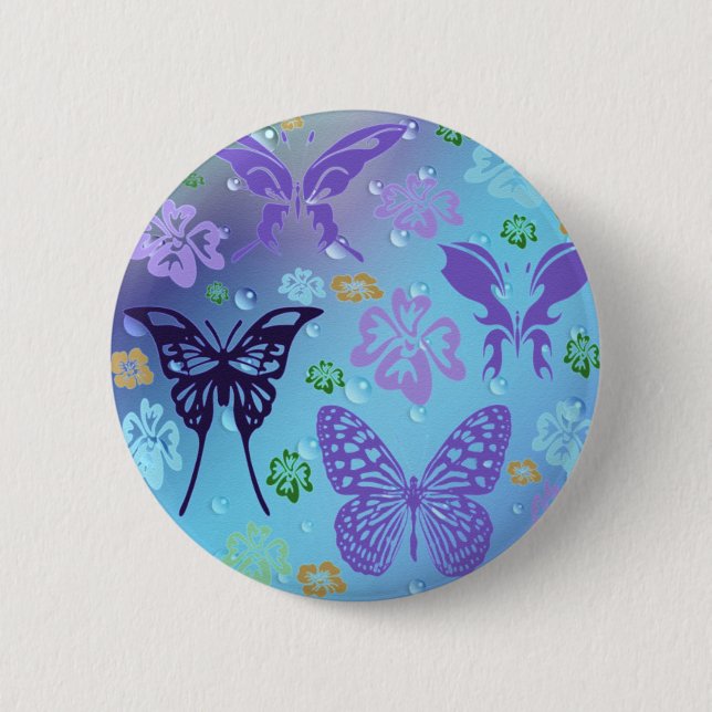 Hübsche Blues Butterflies Button (Vorderseite)