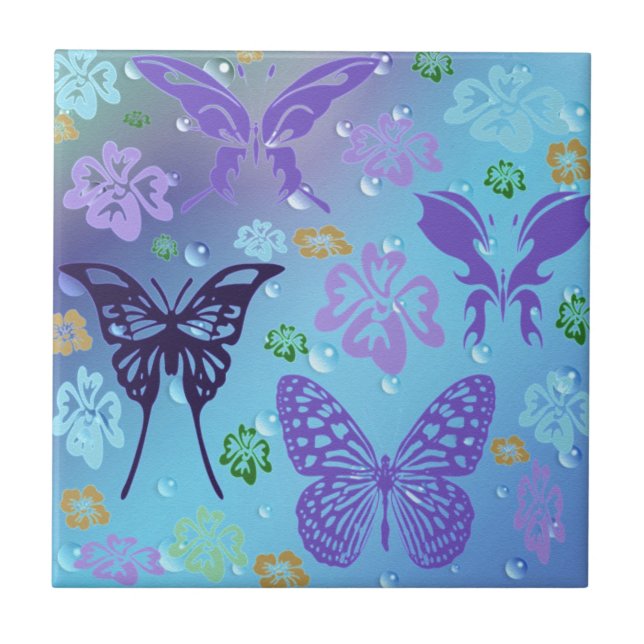 Hübsche Blues Butterflies Fliese (Vorderseite)