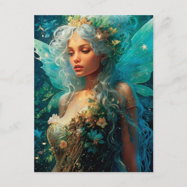 Hübsche Blues Fairy Girl Fantasy Kunst, Dichtung u Postkarte (Vorderseite)