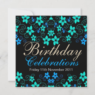 Hübsche Blues Floral zum Geburtstag Einladung