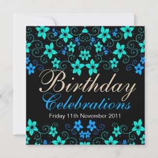 Hübsche Blues Floral zum Geburtstag Einladung