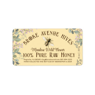 Hübsche Blume Bee Date Harvested Honey Yellow Adressaufkleber