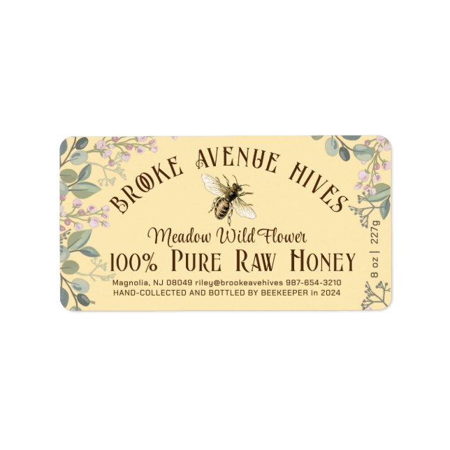 Hübsche Blume Bee Date Harvested Honey Yellow Adressaufkleber (Vorne)