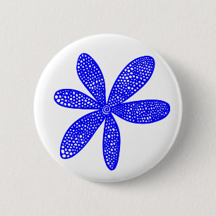 Hübsche Blume - Blau auf Weiß Button