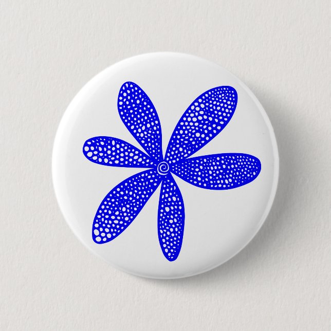 Hübsche Blume - Blau auf Weiß Button (Vorderseite)