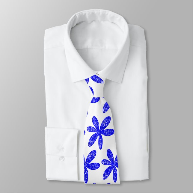 Hübsche Blume - Blau auf Weiß Krawatte (Gebunden)