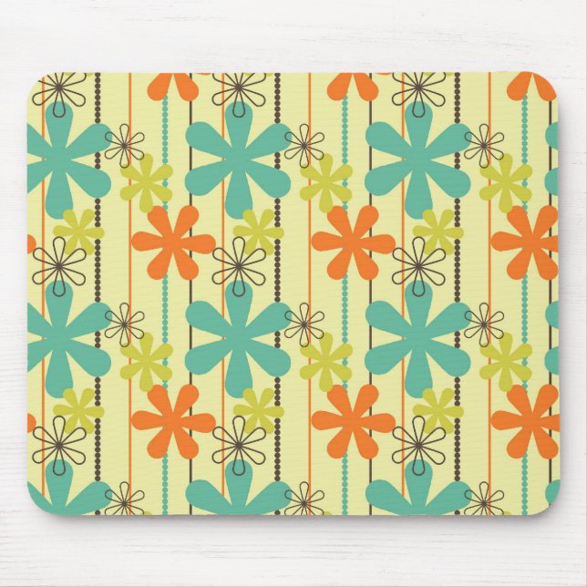 Hübsche Blume bördelt Kunst blaues orange grünes Mousepad (Vorne)
