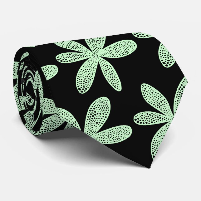 Hübsche Blume - Ghost Green auf Schwarz Krawatte (Gerollt)