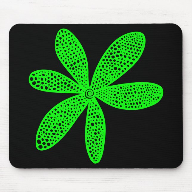 Hübsche Blume - Grün auf Schwarz Mousepad (Vorne)