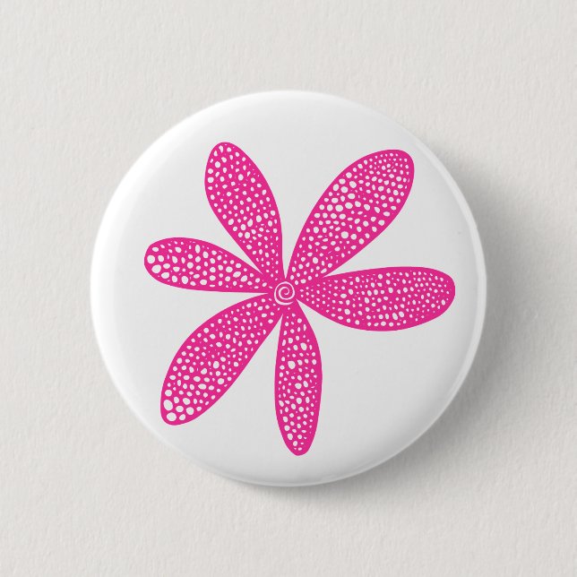 Hübsche Blume - Heiß rosa auf Weiß Button (Vorderseite)
