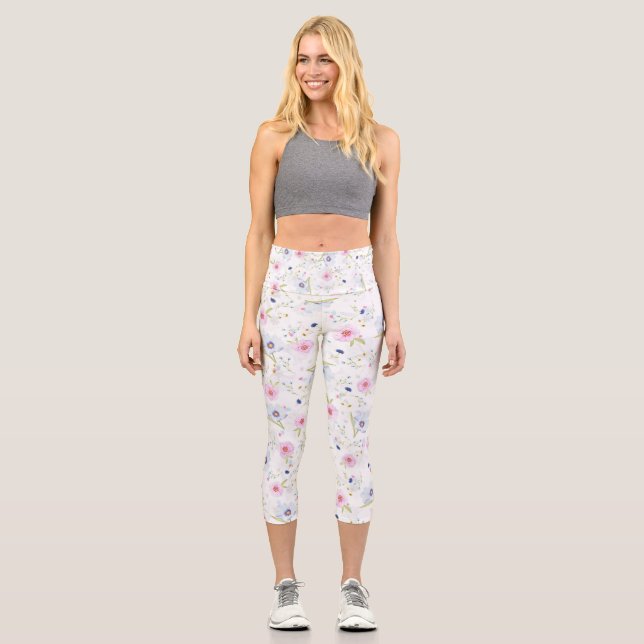 Hübsche Blume in Rosa und Blautönen Capri Leggings (Vorderseite)