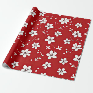 Hübsche Blume in Rot und Weiß Geschenkpapier