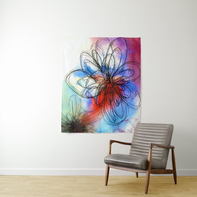 Hübsche Blume in Wasserfarben Abstrakt Wandteppich (Beispiel)