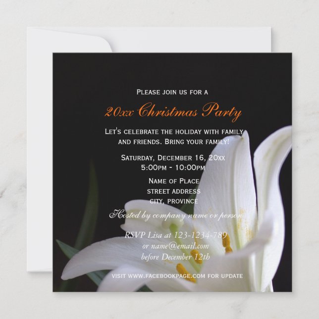 Hübsche Blume mit weißer Lilie Weihnachten Party Einladung (Vorderseite)