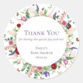 Hübsche Blume & Schmetterlinge Danke Kinderdusche Runder Aufkleber