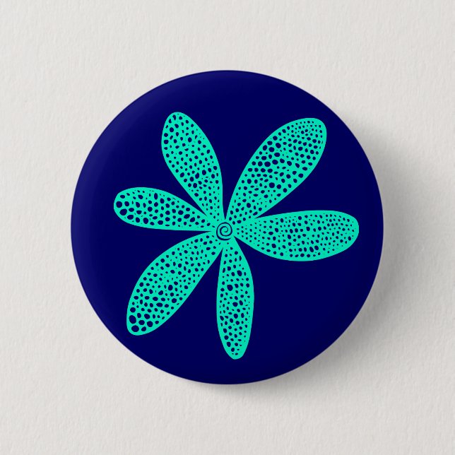 Hübsche Blume - Türkis auf Deep Navy Blue Button (Vorderseite)