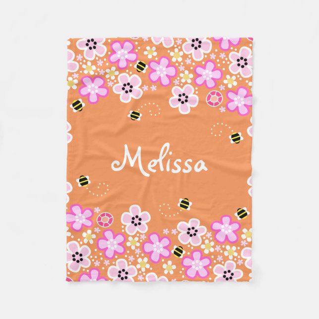 Hübsche Blume und Bienenflockendecke Fleecedecke (Vorderseite)