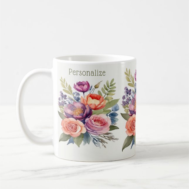 Hübsche Blume Wasserfarben Blumensorte Bouquet Kaffeetasse (Links)