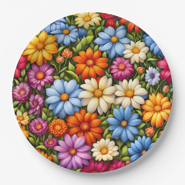 Hübsche Blumen, hell gefärbt, Pappteller (Vorderseite)