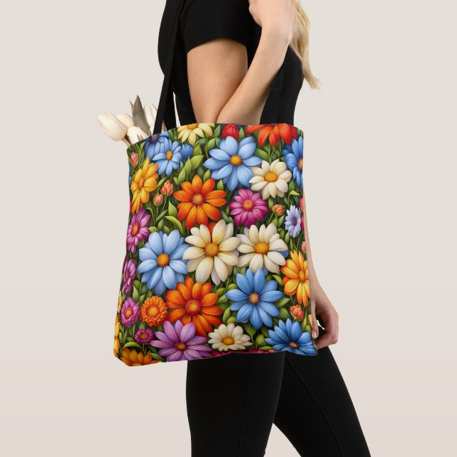 Hübsche Blumen, hell gefärbt, Tasche (Von Nahem)