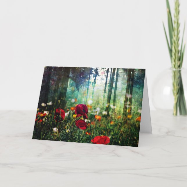 Hübsche Blumen in der Fantasie-Waldgruß-Karte Karte (Vorderseite)