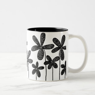 Hübsche Blumen - Schwarz und Weiß Zweifarbige Tasse