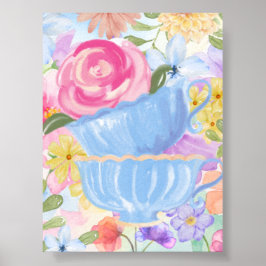 Hübsche Blumen Teetassen Poster
