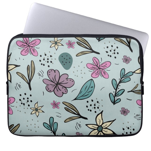 Hübsche Blumen und Blätter illustriertes Muster Bl Laptopschutzhülle (Vorderseite)
