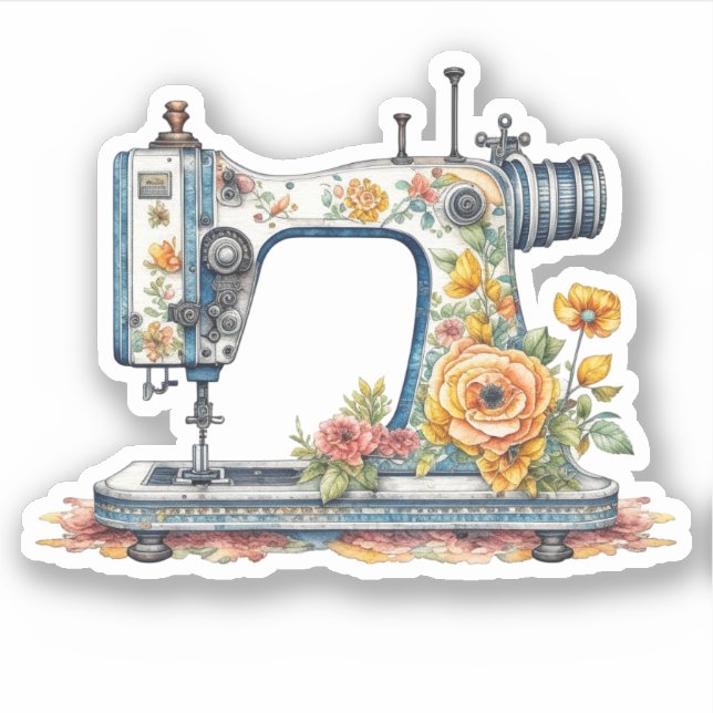 Hübsche BlumenantikNähmaschine Weihnachten Aufkleber (Vorderseite)
