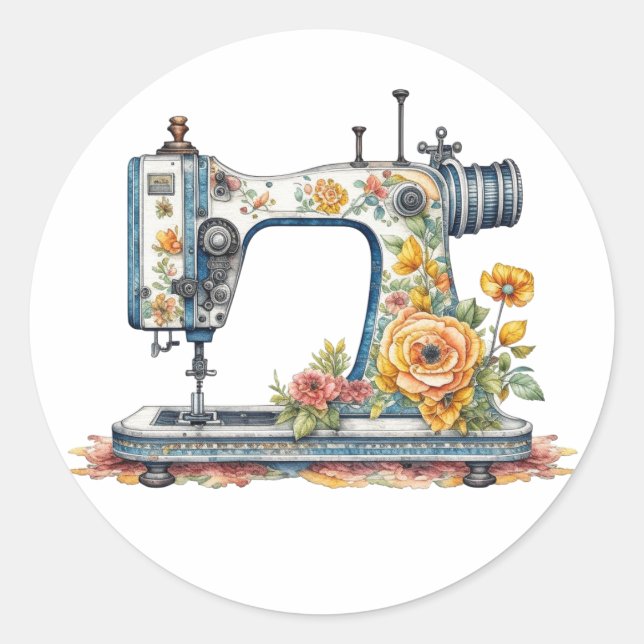 Hübsche BlumenantikNähmaschine Weihnachten Runder Aufkleber (Vorderseite)