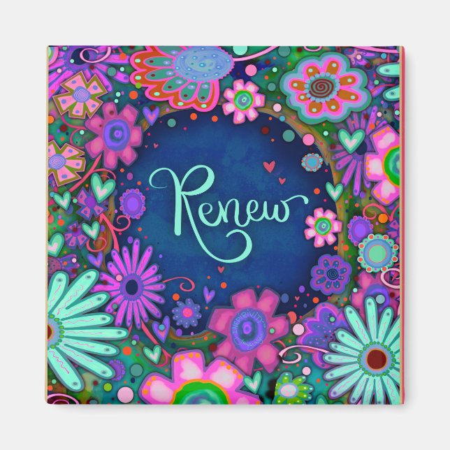 Hübsche Blumenerneuerung Blaue Inspirationsrausche Magnet (Vorne)