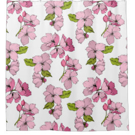 Hübsche Blumengrafik zeichnend Rosa, weißes Muster Duschvorhang
