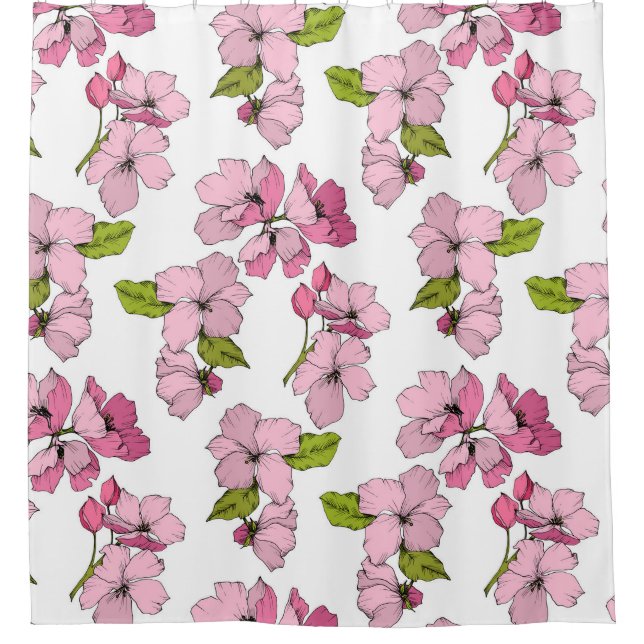 Hübsche Blumengrafik zeichnend Rosa, weißes Muster Duschvorhang (Vorderseite)