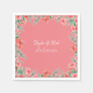 Hübsche Blumenkoralle Pink Peach Script Hochzeit Serviette