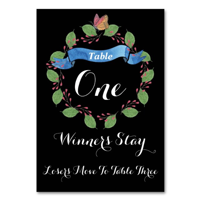 Hübsche Blumenkranz-Bunco-Tischkarte Nr. 1 Tischnummer (Vorderseite)