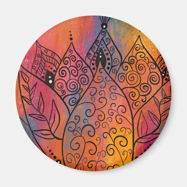 Hübsche Blumenkunst Magnet (Vorne)