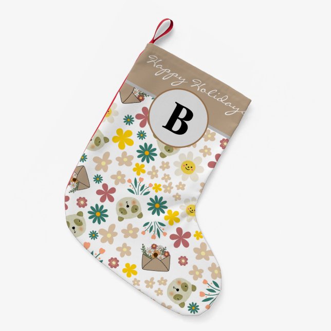 Hübsche blumenmädchenhafte mit Monogramm Enkelkind Kleiner Weihnachtsstrumpf (Vorderansicht (hängend))